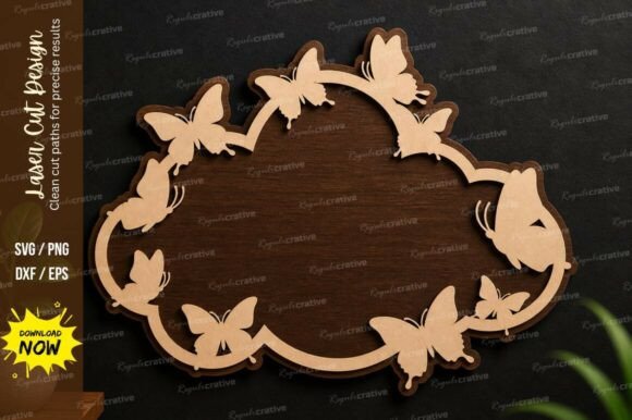 Butterfly Cloud Frame Laser Cut: Elegant Design File Set