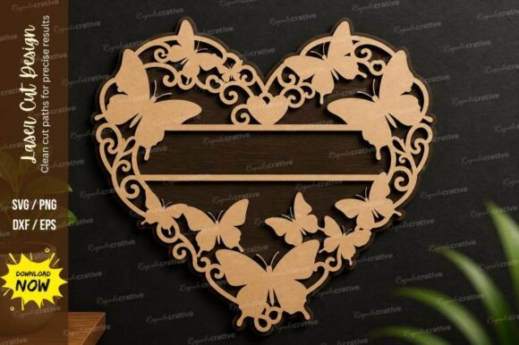 Butterfly Heart Frame Laser Cut Design