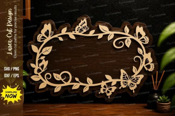 Butterfly Vine Name Frame Laser Cut Svg