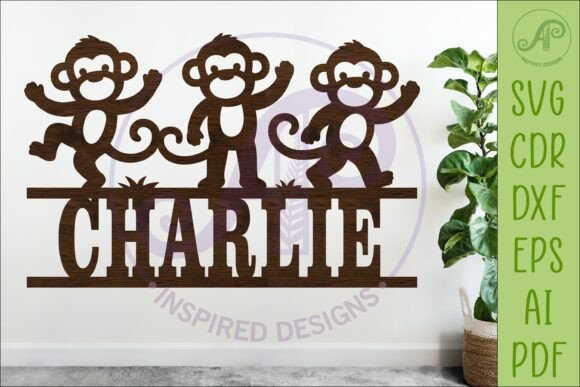 Cute Monkey Name Sign SVG, Jungle Decor