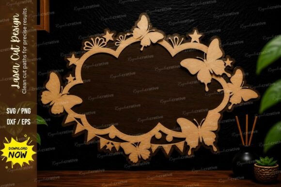 Elegant Butterfly Cloud Frame Laser Cut SVG File