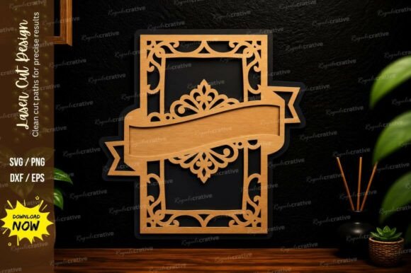 Elegant Decorative Banner Frame Laser Cut SVG