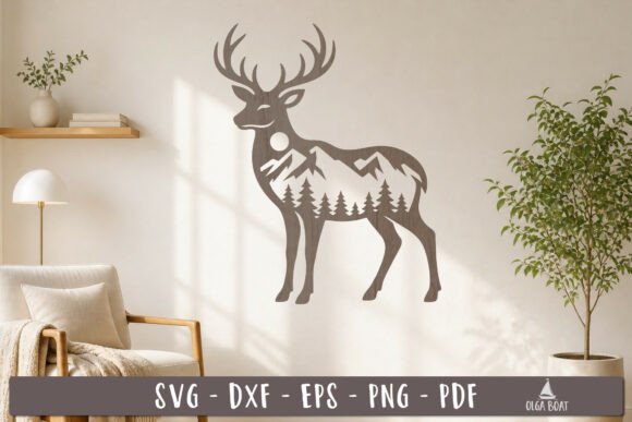 Elegant Deer Mountain SVG Design for Wall Art