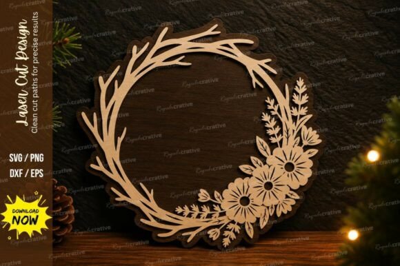 Elegant Floral Branch Wreath Laser Cut SVG for Crafting