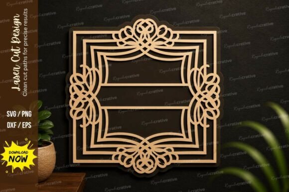 Elegant Ornamental Square Frame Laser Cut SVG