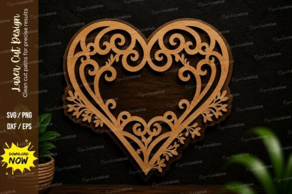 Elegant Ornate Heart Frame Laser Cut SVG Design