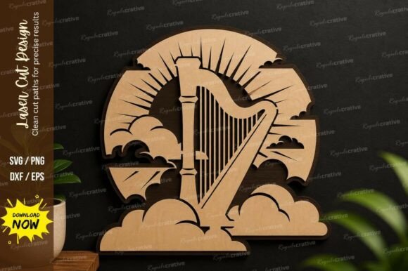 Fantasy Harp Landscape Laser Cut SVG