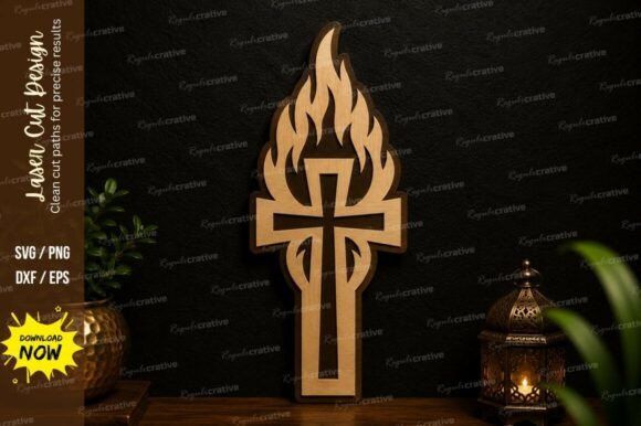 Flame Cross Ornament Laser Cut SVG: A Premium Design Asset
