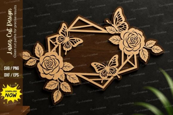Floral Butterfly Frame Laser Cut: Elegant Design File