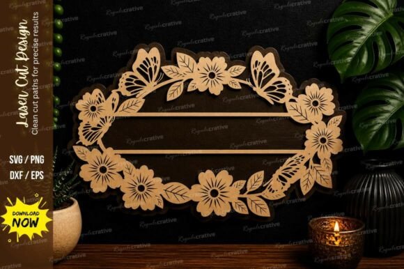Floral Name Frame Laser Cut Svg File