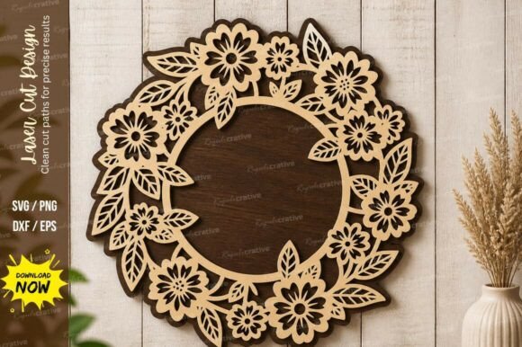 Floral Round Wreath SVG: Precision Laser Cut Design