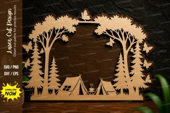 Forest Camping Frame Laser Cut SVG Design