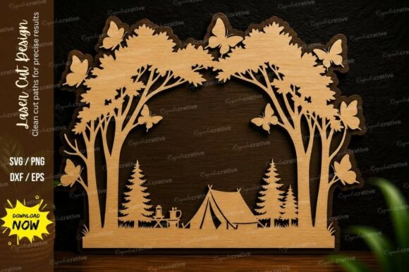 Forest Camping Frame Laser Cut SVG: Elevate Your DIY Projects