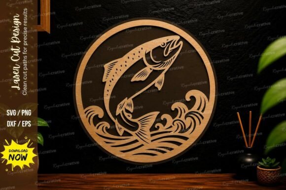 Jumping Fish Wave Laser Cut Svg Design: A Dynamic Asset for Creatives