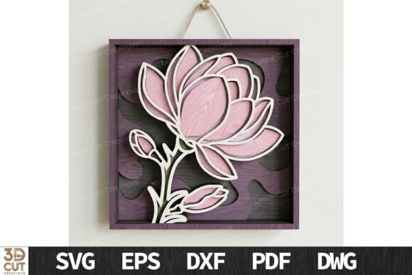 Layered Magnolia Wall Art SVG for Laser Cut Decor