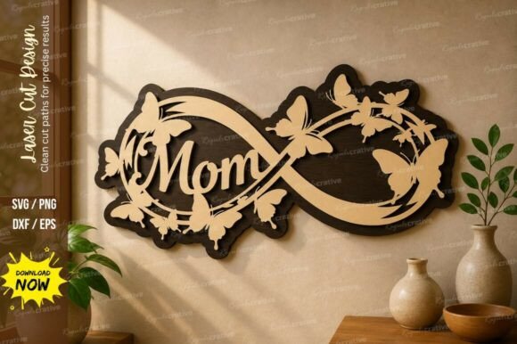 Mom Infinity Butterfly Laser Cut Svg: Elegant Design File