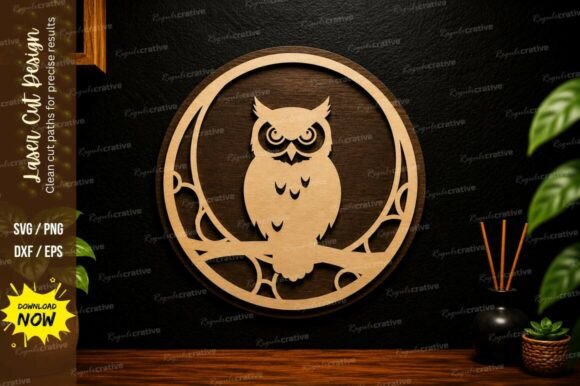Owl Moon Ornament Laser Cut SVG Design: Elegant Craft Files