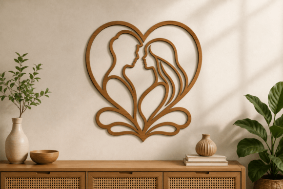 Romantic Couple Heart Wall Art SVG: Elegant Design Files