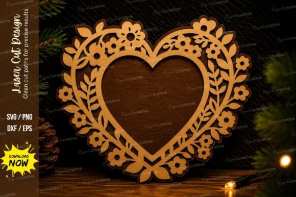 Romantic Heart Floral Frame Laser Cut