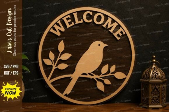 Welcome Bird Sign SVG Laser Cut Door Design