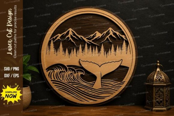 Whale Ocean Scene SVG Laser Cut Wall Art